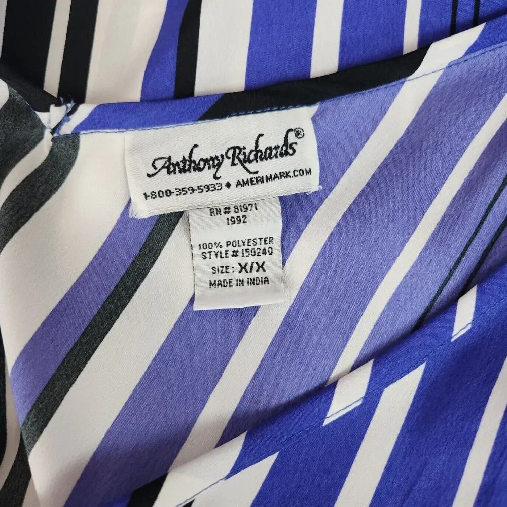 Anthony Richards Kimono Style Purple White Black Vertical Stripe Top - Picture 5 of 5